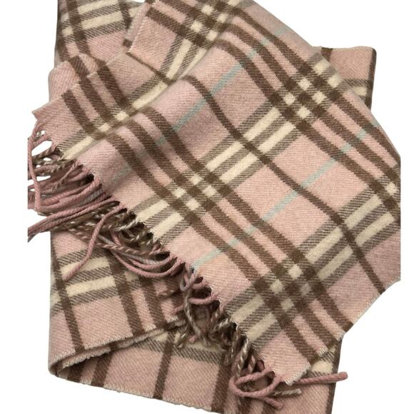 Burberry London Made in England 100% Cashmere Pink Nova Check Fringe Ends Scarf - Picture 4 of 6